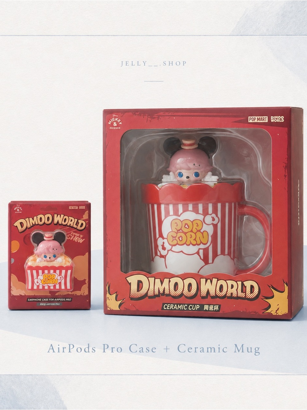 Dimoo World Red Popcorn Ceramic Mug and AirPods Pro case set